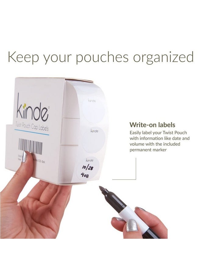 Kiinde Twist Cap Single-Use Write-On Labels for Breast Milk and Baby Food Storage Pouches (Pack of 250) - Includes Label Dispenser with Marker and Marker Holder - Blank