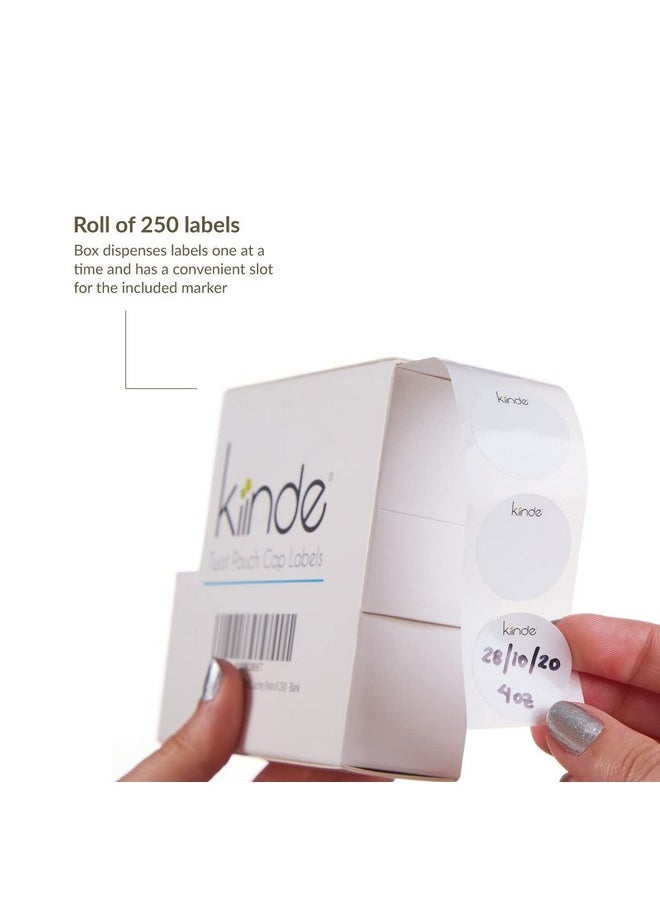 Kiinde Twist Cap Single-Use Write-On Labels for Breast Milk and Baby Food Storage Pouches (Pack of 250) - Includes Label Dispenser with Marker and Marker Holder - Blank