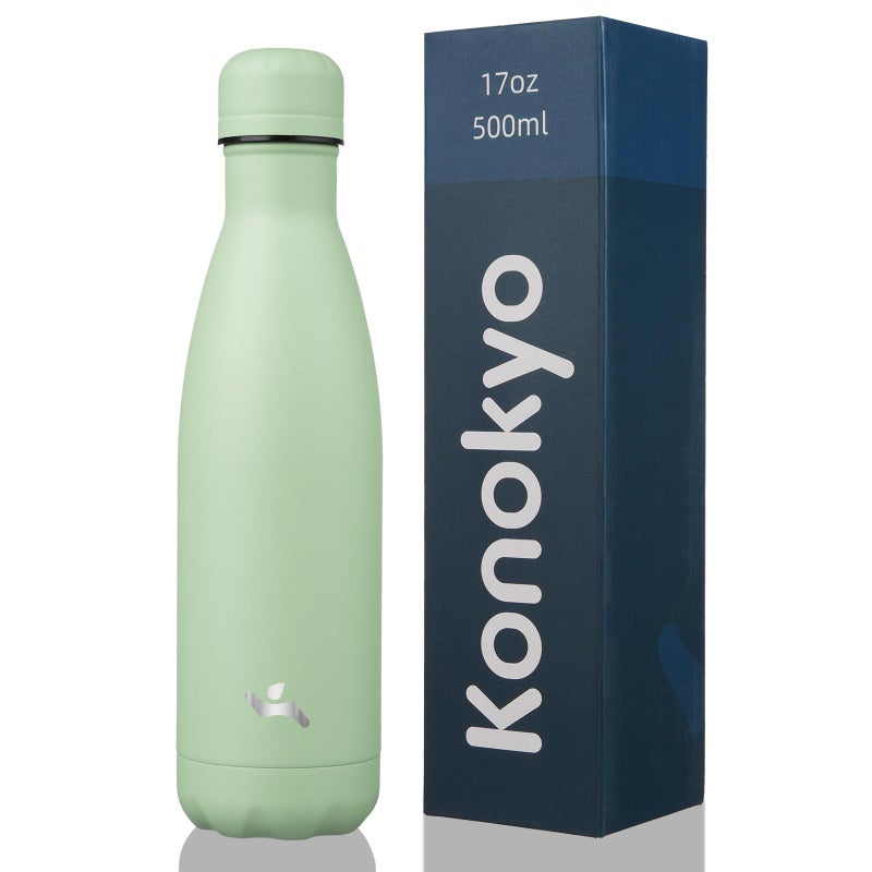 Konokyo Insulated Water Bottles17 oz Double Wall Stainless Steel Vacumm Metal Flask for Sports TravelMacaron Green