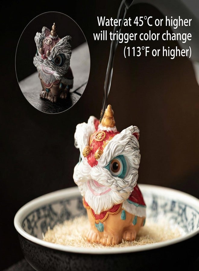 ICHAG 2-Pack Color Changing Chinese Lion Dance Tea Pet Figurines, Lucky Foo Dog Statues with Blue & Red Capes for Tea Tray Decor, Festive Good Luck Charms, Perfect Gifts for Tea Lovers & Home Decor - Image 3