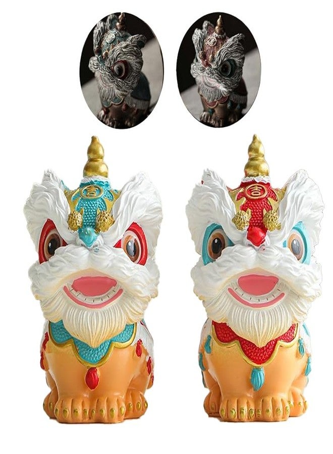 ICHAG 2-Pack Color Changing Chinese Lion Dance Tea Pet Figurines, Lucky Foo Dog Statues with Blue & Red Capes for Tea Tray Decor, Festive Good Luck Charms, Perfect Gifts for Tea Lovers & Home Decor - Image 2