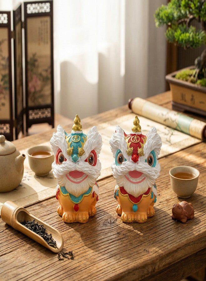 ICHAG 2-Pack Color Changing Chinese Lion Dance Tea Pet Figurines, Lucky Foo Dog Statues with Blue & Red Capes for Tea Tray Decor, Festive Good Luck Charms, Perfect Gifts for Tea Lovers & Home Decor - Image 1