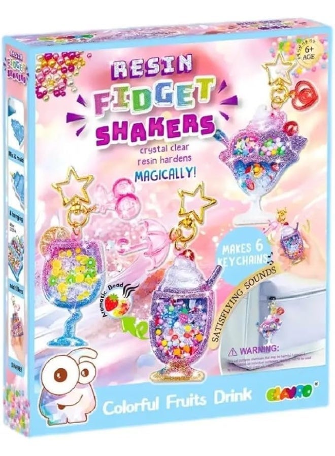 Resin Fidget Shakers Kit, Colorful Fruits Drink Theme, Makes 6 Keychains, Ages 6+ - Image 1