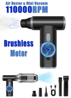 Xoopla Compressed Air Duster And Mini Vacuum Cleaner - With Infinite Adjustment Up to 110000RPM Brushless Motor, Electric Air Blower for Computer Keyboard Camera Car Home Cleaning Kit - 4000 mAh Battery  - Image 1
