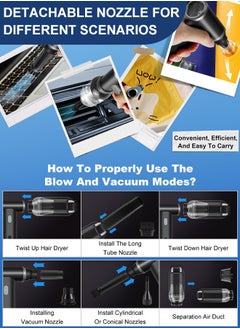 Xoopla Compressed Air Duster And Mini Vacuum Cleaner - With Infinite Adjustment Up to 110000RPM Brushless Motor, Electric Air Blower for Computer Keyboard Camera Car Home Cleaning Kit - 4000 mAh Battery  - Image 3