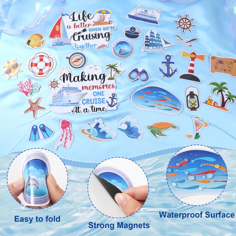 MAXDUCK Cruise Door Decorations Magnetic, 27 Pcs Large Nautical Cruise Ship Magnets for Door Funny Carnival Sea Navigation Door Magnets for Door Decorations Fridge Car Cabin Party Supplies - Image 3