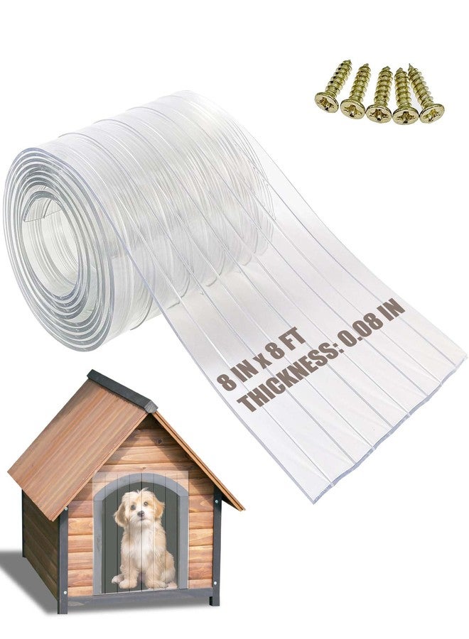 Ezcasch Dog Door Replacement Flap 8'' x 8' Clear PVC Doggie Flaps Customizable Plastic Vinyl Strips Thermal Insulation Thickness 0.08 in with Screws for DIY Doggie or Cat House - Image 1