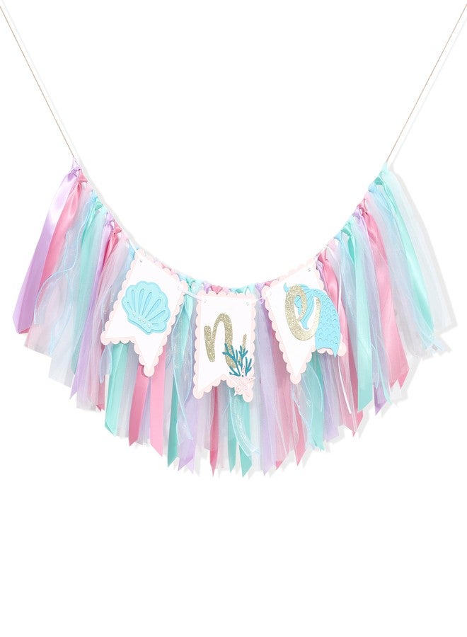 YOUAME Mermaid One Year High Chair Banner - Under The Sea 1st Birthday Party Decorations, Girls' First Mermaid Party Banner - Image 1