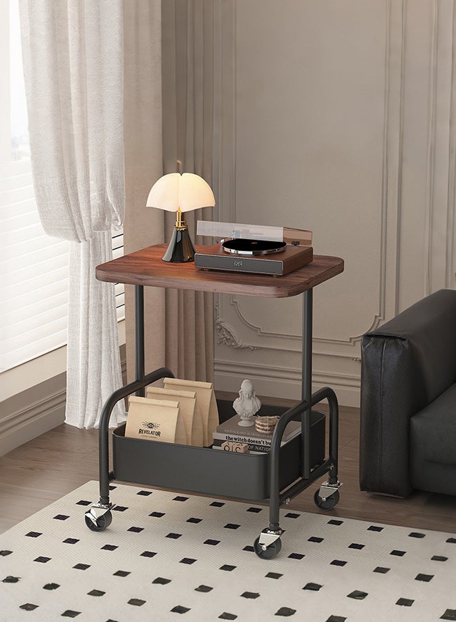 XiuWoo 2-Tier Rolling Cart with Wooden Tabletop, Metal Utility Storage Cart with Wheels, Multifunctional Movable Serving Cart, for Office, Book Organizer for Classroom, Home, Bedroom - Image 1