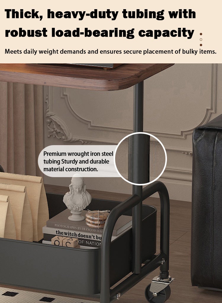 XiuWoo 2-Tier Rolling Cart with Wooden Tabletop, Metal Utility Storage Cart with Wheels, Multifunctional Movable Serving Cart, for Office, Book Organizer for Classroom, Home, Bedroom - Image 5