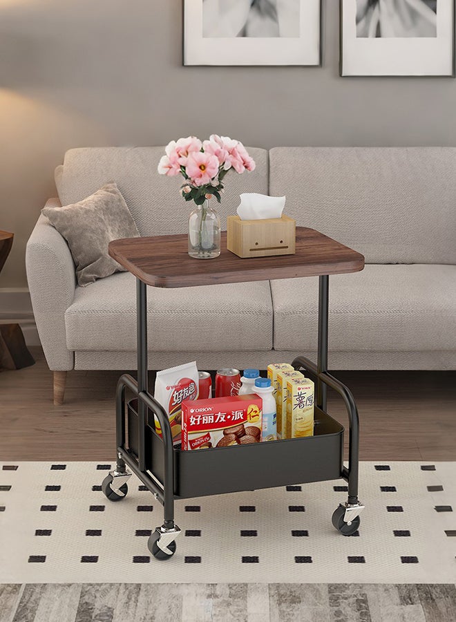 XiuWoo 2-Tier Rolling Cart with Wooden Tabletop, Metal Utility Storage Cart with Wheels, Multifunctional Movable Serving Cart, for Office, Book Organizer for Classroom, Home, Bedroom - Image 3