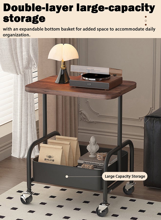 XiuWoo 2-Tier Rolling Cart with Wooden Tabletop, Metal Utility Storage Cart with Wheels, Multifunctional Movable Serving Cart, for Office, Book Organizer for Classroom, Home, Bedroom - Image 4
