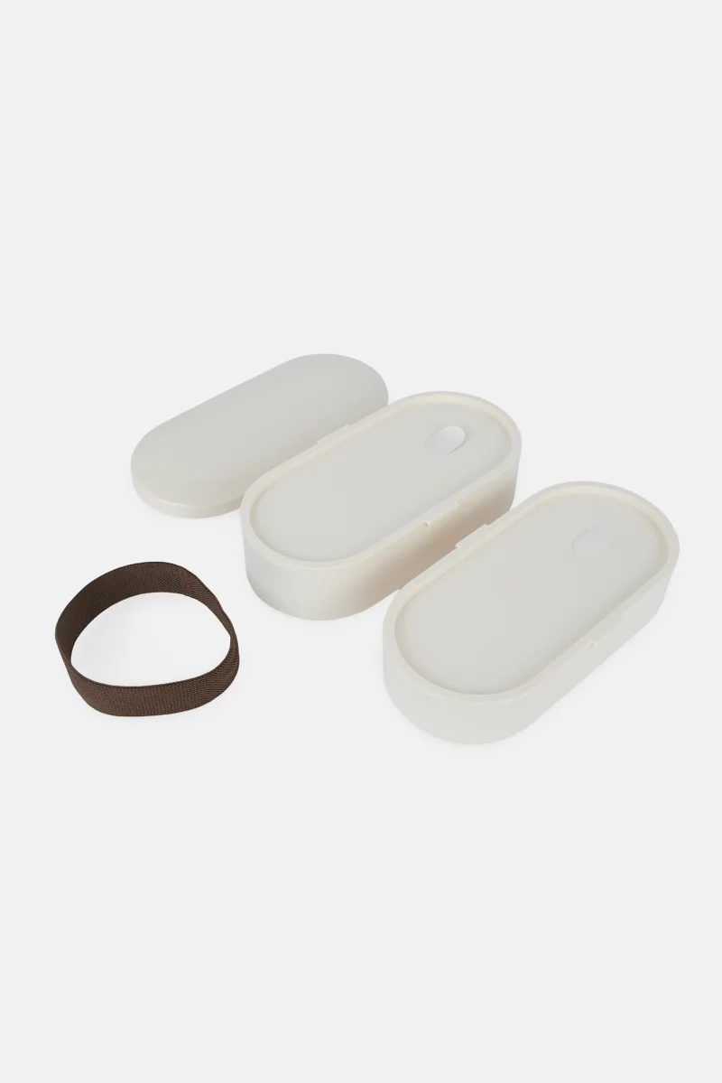 Muy Mucho Plastic Double Layered Lunch Box 800 ml, Beige