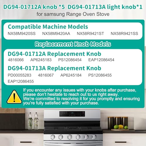 P Polerden DG9401712A Stove knobDG9401713A Light knob 6 Pack Gas Range Burner Control Dial Knob for Samsung Range Oven Stove NX58M9420SS NX58M9420SSAA NX58M9420SSAA00 - Image 3