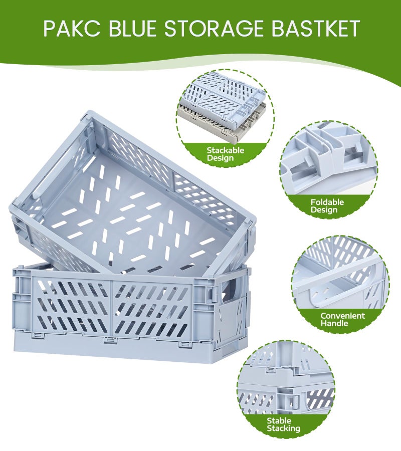 HUUSMOT 2-Pack Small Pastel Plastic Storage Baskets, Collapsible Crates for Organizing, Space-Saving Mini Bins for Classroom, Kitchen, Office, Bedroom (Blue, 9.8" x 6.5" x 3.8") - Image 2