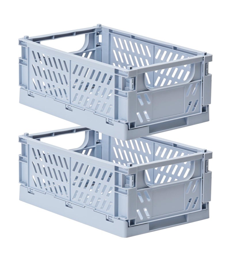 HUUSMOT 2-Pack Small Pastel Plastic Storage Baskets, Collapsible Crates for Organizing, Space-Saving Mini Bins for Classroom, Kitchen, Office, Bedroom (Blue, 9.8" x 6.5" x 3.8") - Image 1