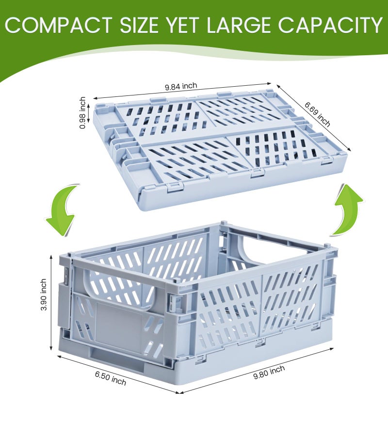 HUUSMOT 2-Pack Small Pastel Plastic Storage Baskets, Collapsible Crates for Organizing, Space-Saving Mini Bins for Classroom, Kitchen, Office, Bedroom (Blue, 9.8" x 6.5" x 3.8") - Image 3