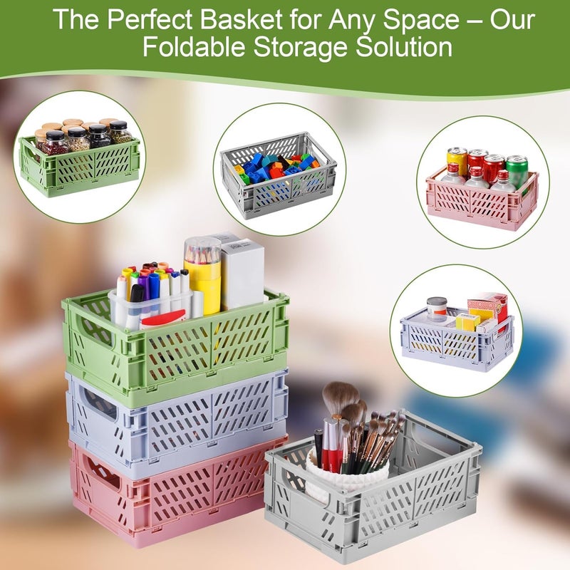 HUUSMOT 2-Pack Small Pastel Plastic Storage Baskets, Collapsible Crates for Organizing, Space-Saving Mini Bins for Classroom, Kitchen, Office, Bedroom (Blue, 9.8" x 6.5" x 3.8") - Image 5