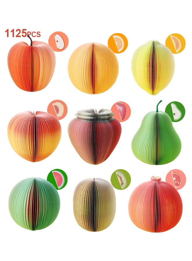 Generic 1125Pcs 9 Styles 3D Fruit Shaped Portable Mini Sticky Notes, Memo Scratch Pads, Paper Notepads for Office School Holiday Gifts - Image 1