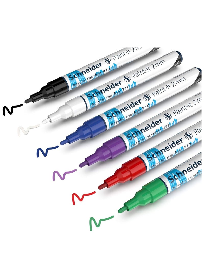 Schneider  markers طلاء أكريليك 6 قطع 2 مم نصائح مستديرة متعددة الألوان - Image 3