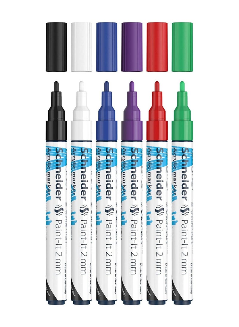 Schneider  markers طلاء أكريليك 6 قطع 2 مم نصائح مستديرة متعددة الألوان - Image 2