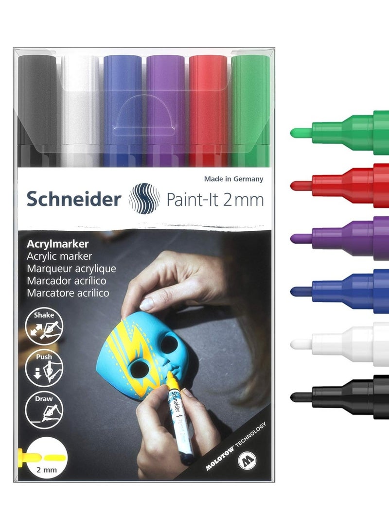 Schneider  markers طلاء أكريليك 6 قطع 2 مم نصائح مستديرة متعددة الألوان - Image 1