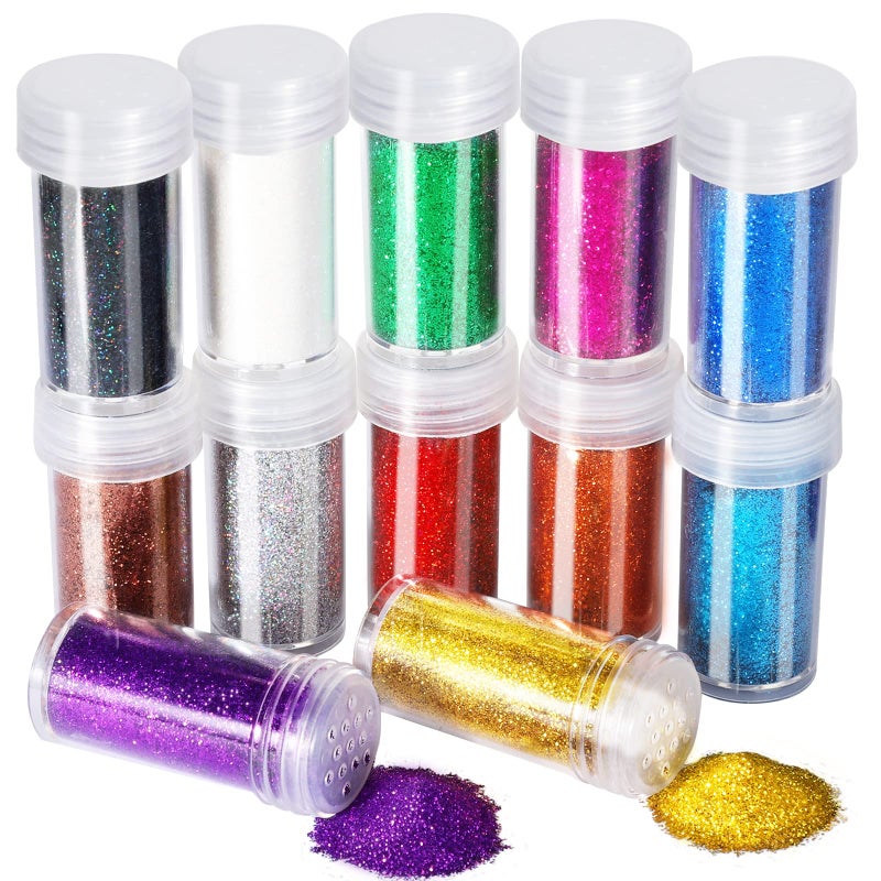 FANDAMEI 12 Pieces Fine Glitter, 12 Colors 10g Glitter Shake Jar Set, Extra Fine Glitter Powder for Arts, Crafts, Painting, Decoration, Body Face Makeup, Nail Art, Pigment - Image 1