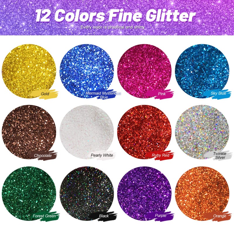 FANDAMEI 12 Pieces Fine Glitter, 12 Colors 10g Glitter Shake Jar Set, Extra Fine Glitter Powder for Arts, Crafts, Painting, Decoration, Body Face Makeup, Nail Art, Pigment - Image 3