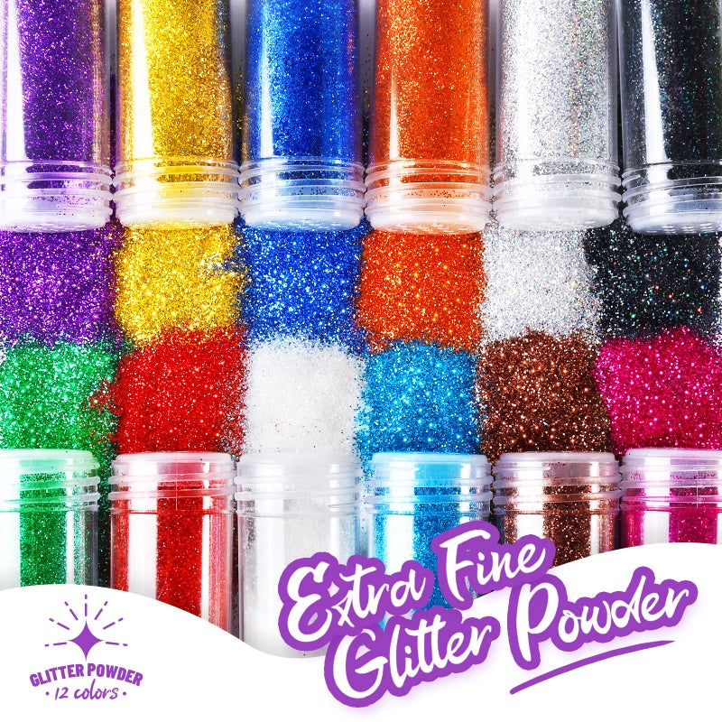 FANDAMEI 12 Pieces Fine Glitter, 12 Colors 10g Glitter Shake Jar Set, Extra Fine Glitter Powder for Arts, Crafts, Painting, Decoration, Body Face Makeup, Nail Art, Pigment - Image 4