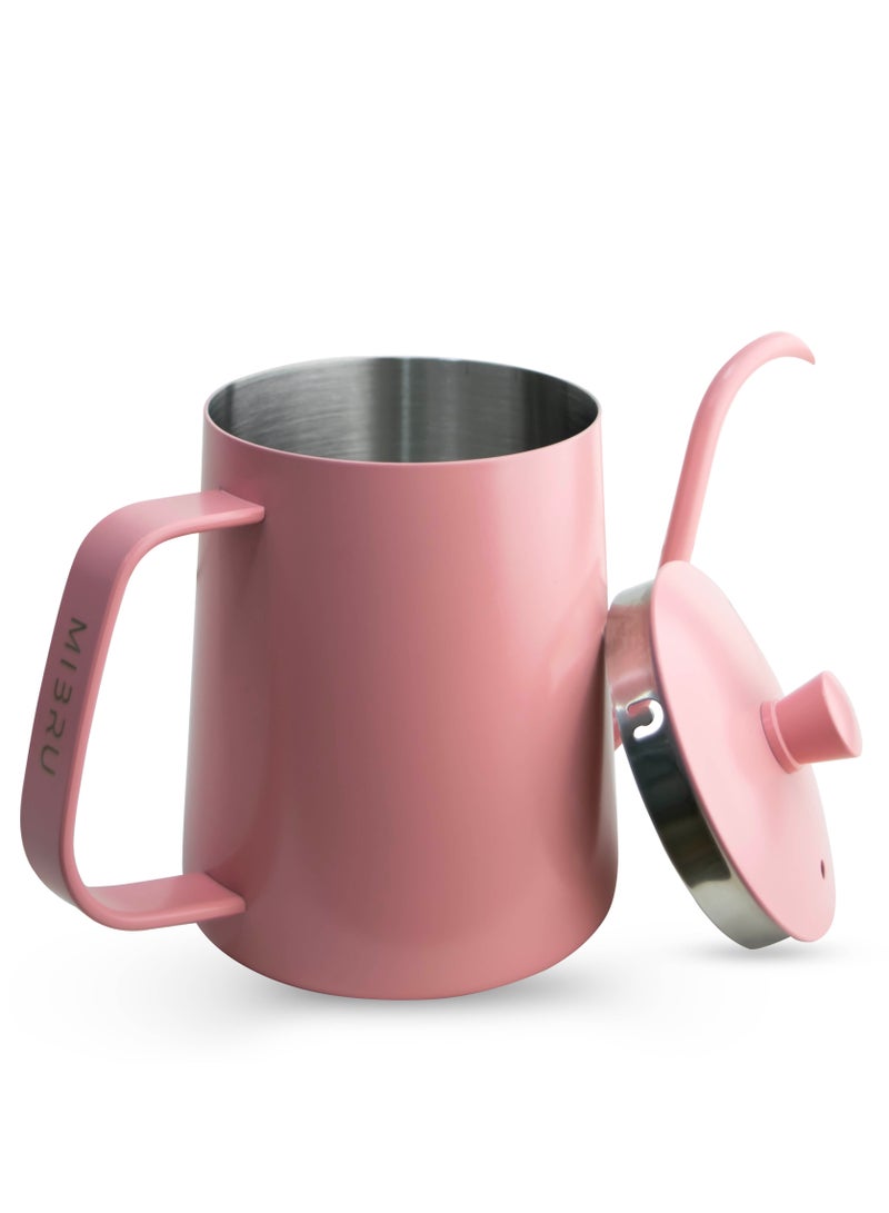 MIBRU Coffee Drip V60 Pour Over Kettle With Lid Tea Pot 304 Stainless Steel Teflon Coated Pitcher Pink 600ml - Image 2