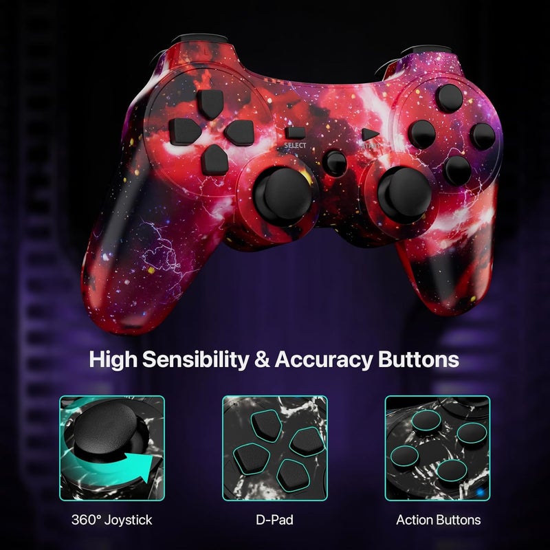 CHENGDAO Controller for PS3 2 Pack Wireless Controller for Playstaion 3 6-Axis with High-Performance Double Virbration, Motion Control, USB Charging Cable (Skull + Galaxy) - Image 3