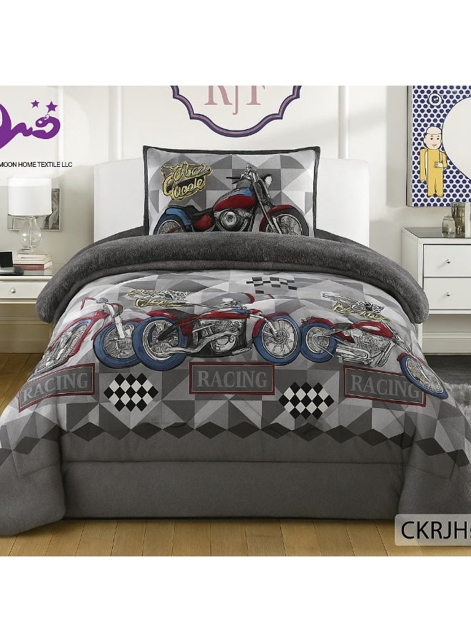 مون مفرش سرير شتوي مخمل بفرو للأطفال 3 قطع قابل للعكس – لحاف مبطن بحشوة ناعمة طقم دافئ وفاخر برسومات مميزة – مناسب لغرف نوم الأطفال، لسرير مقاس 120×200 سم - Image 2