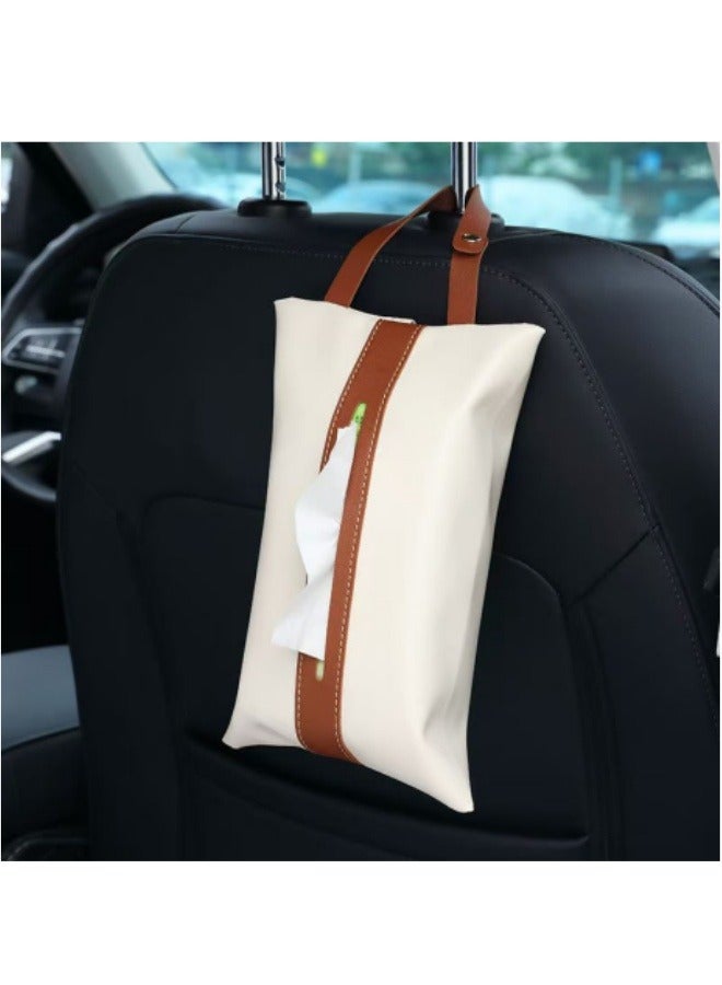 Generic Leather Car Tissue Holder – Car Interior Accessories | Car Tissue Box | Home Tissue Bag | Living Room Toilet Tissue Box  - Image 1