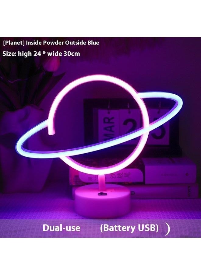yongsheng Table Decorative Lamp USB with Base Holiday Dressing Modeling Lamp for Party Children Kids Gifts，Neon Sign LED Planet Shape Light Wall Decor with USB Power Supply Pink/Blue 30 x 24cm  - Image 1