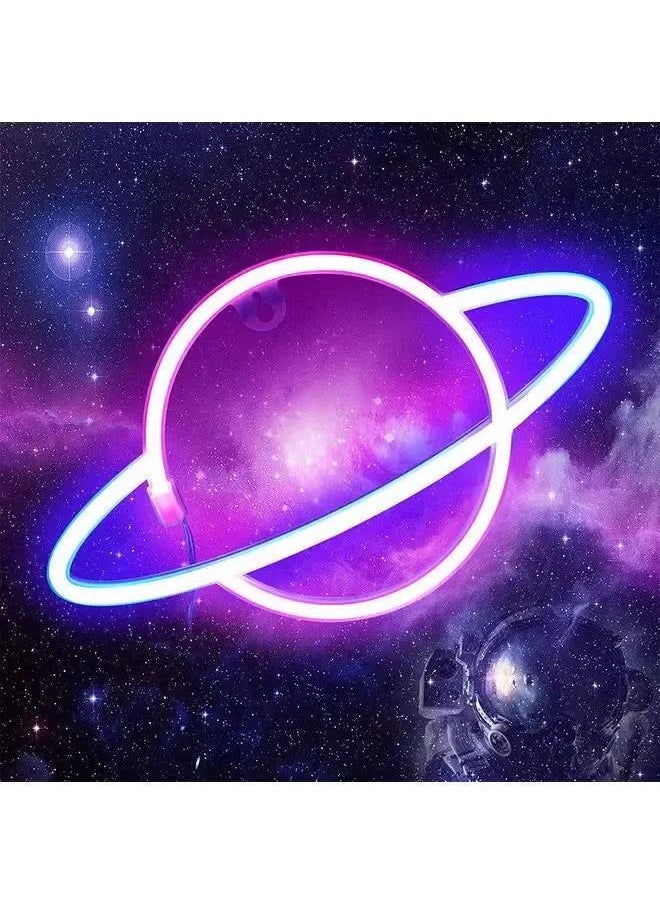 yongsheng Table Decorative Lamp USB with Base Holiday Dressing Modeling Lamp for Party Children Kids Gifts，Neon Sign LED Planet Shape Light Wall Decor with USB Power Supply Pink/Blue 30 x 24cm  - Image 3