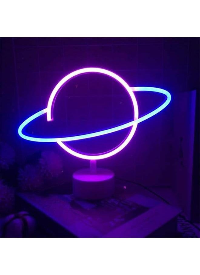 yongsheng Table Decorative Lamp USB with Base Holiday Dressing Modeling Lamp for Party Children Kids Gifts，Neon Sign LED Planet Shape Light Wall Decor with USB Power Supply Pink/Blue 30 x 24cm  - Image 5