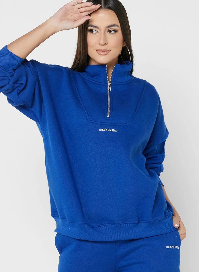MISSY EMPIRE Zip Detail Oversized Sweatshirt