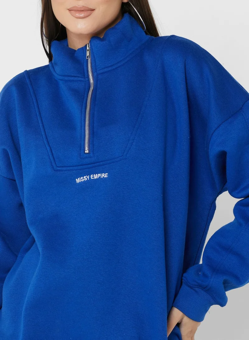 MISSY EMPIRE Zip Detail Oversized Sweatshirt