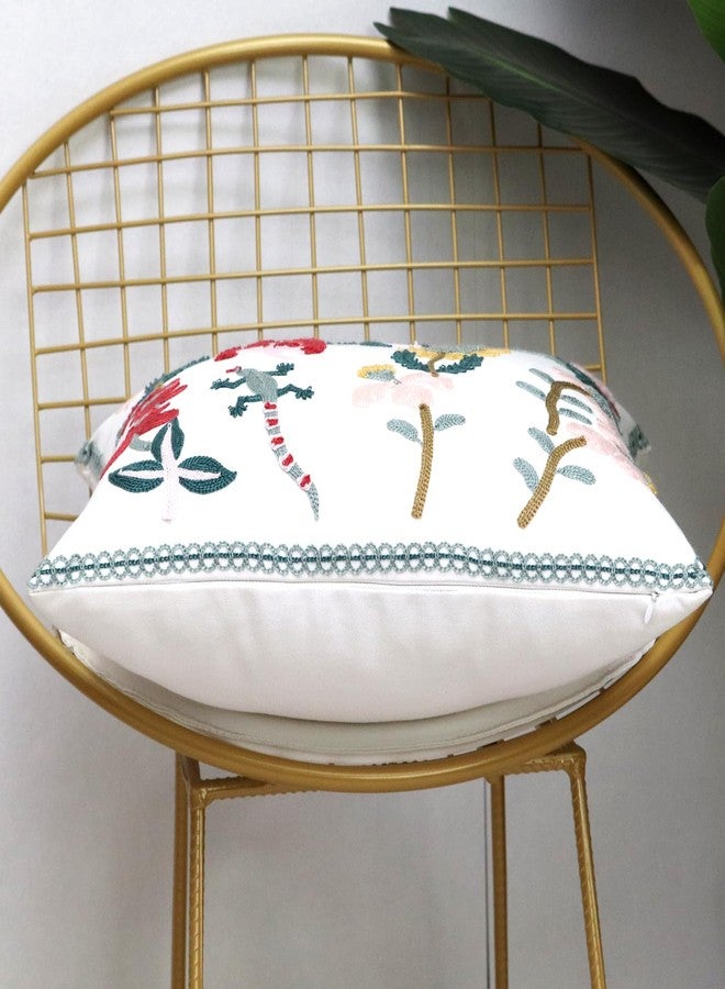 Pilmandu Pack of 2 Embroidered Decorative Throw Pillow Cover 18x18 Inch Farmhouse Floral Pillowcase for Living Room Sofa Bed (Gecko Floral), W-45444 - Image 5