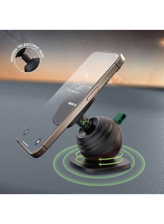 GREEN LION Snail Mount Car Phone Holder with MagSafe Compatible / 360° Rotating Base / Flexible Viewing Angle / Strong Magnetic Adsorption / Twist-Lock Telescopic Design - Black - Image 3