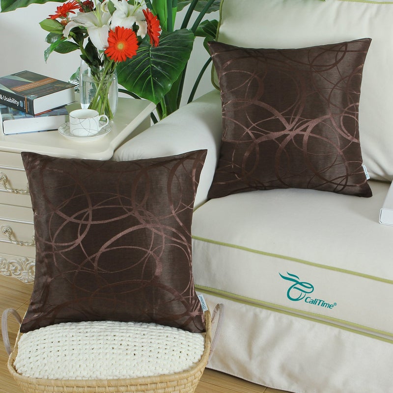 CaliTime CaliTime Throw Pillow Covers Pack of 2 Modern Shining & Dull Contrast Circles Rings Accent Geometric Cushion Cases Shells for Couch Sofa Home Decor 18 X 18 Inches Coffee  - Image 2