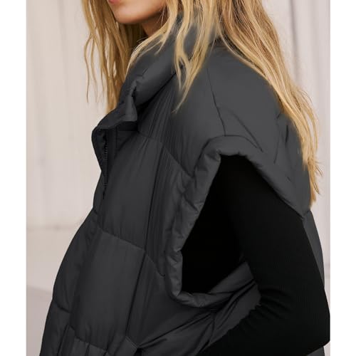Songling Womens Oversized Puffer Vest Stand Collar Full Zip Sleeveless Bubble Puffer Vest Quilted Padded Warm Coat Outwear (Black,L) - Image 2