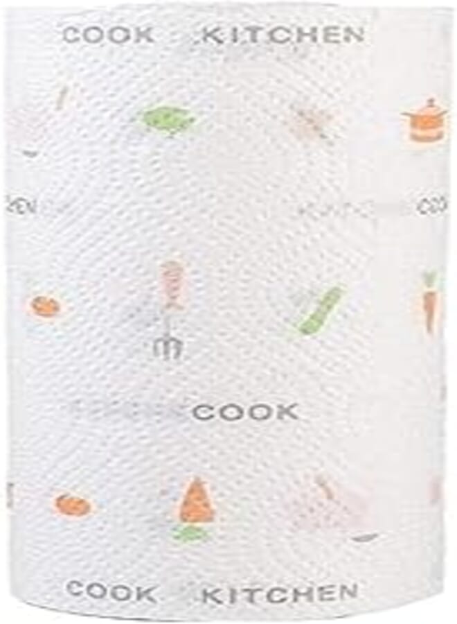 Non Woven Reusable and Washable Kitchen Printed Tissue Roll Non-stick Oil Absorbing Paper Roll Kitchen Special Paper Towel Wipe Paper Dish Cloth Cleaning Cloth 50 sheets pack of 1