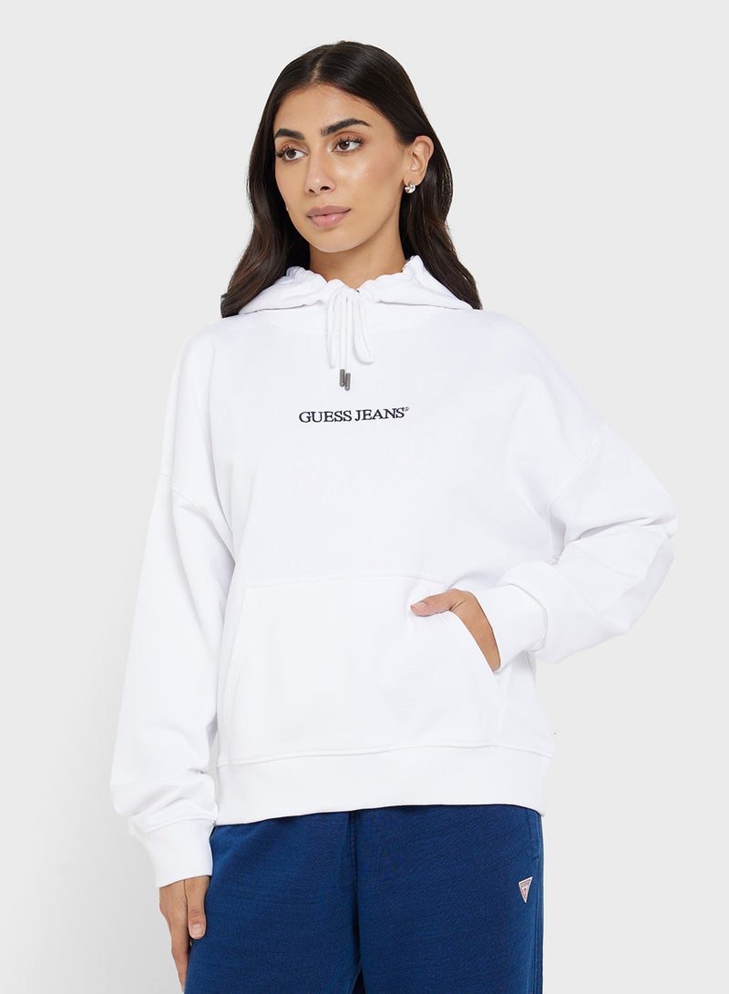 GUESS Embroidered Logo Detail Drawstring Hoodie - Image 1