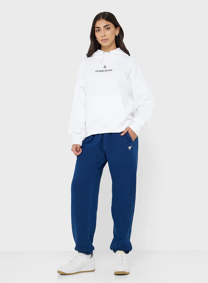 Guess Jeans Embroidered Logo Detail Drawstring Hoodie