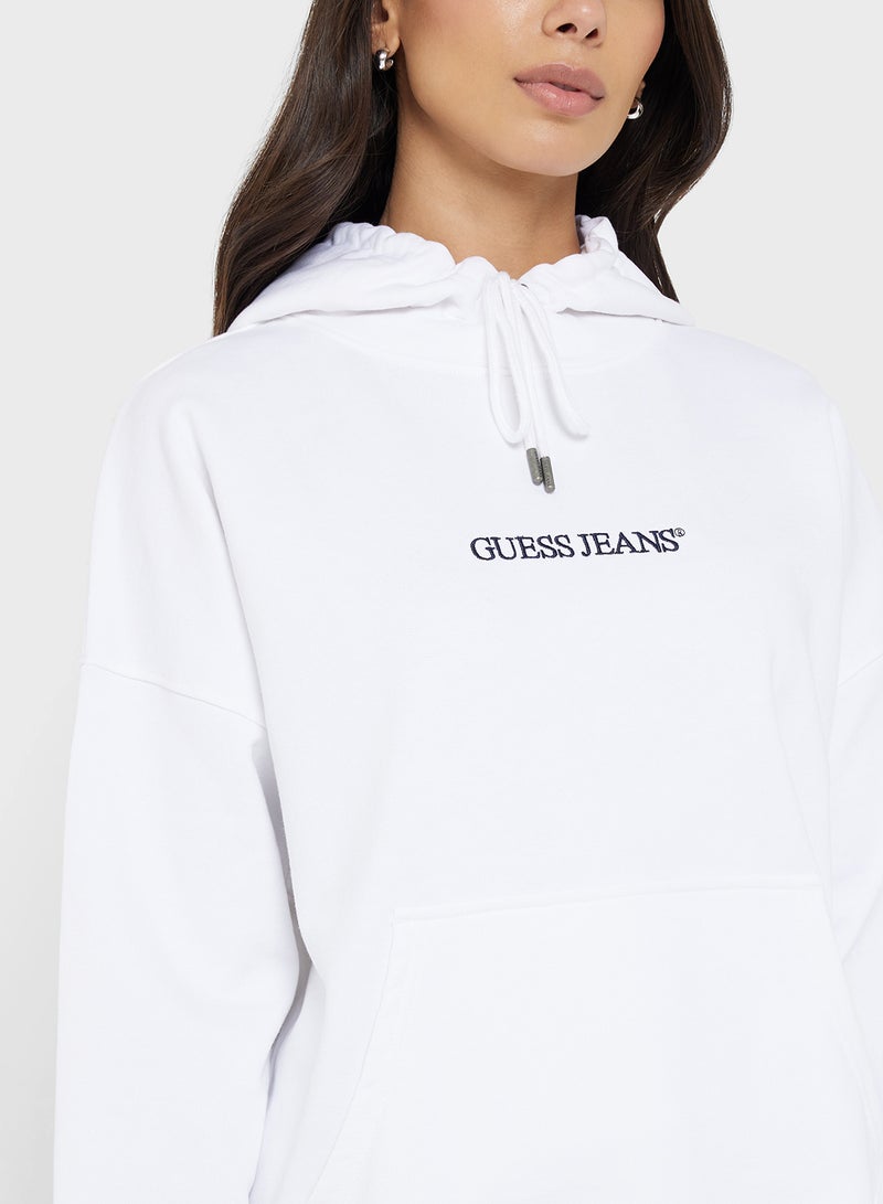 GUESS Embroidered Logo Detail Drawstring Hoodie - Image 3