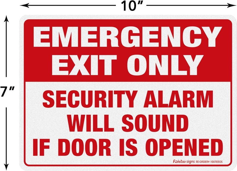 Faittoo Emergency Exit Only Sticker, Emergency Exit Only - Security Alarm Will Sound If Door is Opened Label, 4 Pack, 10 x 7 inch Self-Adhesive Vinyl Decal Stickers, Reflective, UV Protected, Waterproof - Image 2