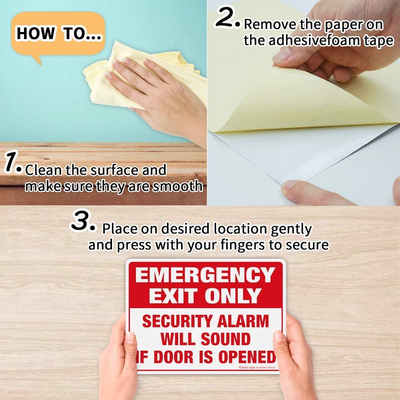 Faittoo Emergency Exit Only Sticker, Emergency Exit Only - Security Alarm Will Sound If Door is Opened Label, 4 Pack, 10 x 7 inch Self-Adhesive Vinyl Decal Stickers, Reflective, UV Protected, Waterproof - Image 5