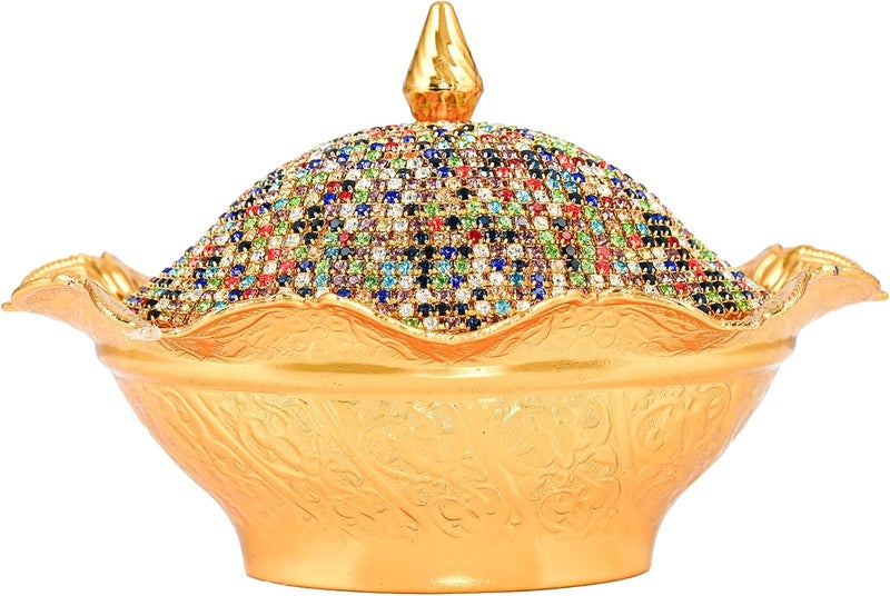 CopperBull Crystal Coated Handmade Brass Sugar Chocolate Candy Bowl Serving Dish with Lid  Spoon Gold Multi  - Image 4