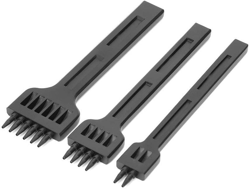 3Pcs 2/4/6 Prong Chisel Steel Leather Hole Punch Tool, Stitching Punch for DIY Sewing Craft, 4mm Hole Center Distance, Electrophoresis Blackened Rust with Round Head for Leather - Image 1
